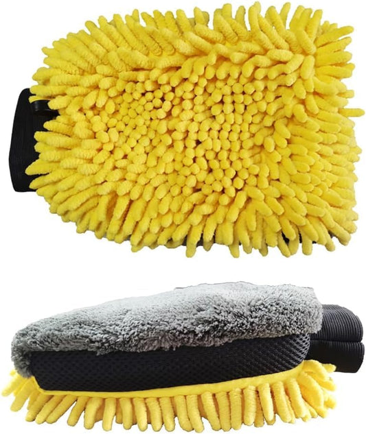 Caraxia Car & Bike Wash Mitt 3 in 1 Microfiber for Clean Cars Scratch-Free Waterproof Washing Glove Dry Mitt for Motorcycles Car Detailing Three-Sided Chenille Mesh Plush Microfiber (Pack of 1)